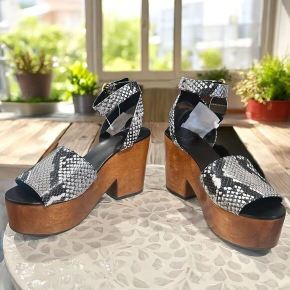 TORY BURCH $425 Camilla Wedge Sandals Women’s 6.5 Snake Print Platform Wood Heel - Picture 10 of 16